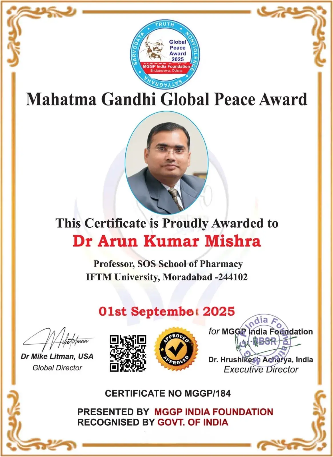 Mahatma Gandhi Global Peace Award