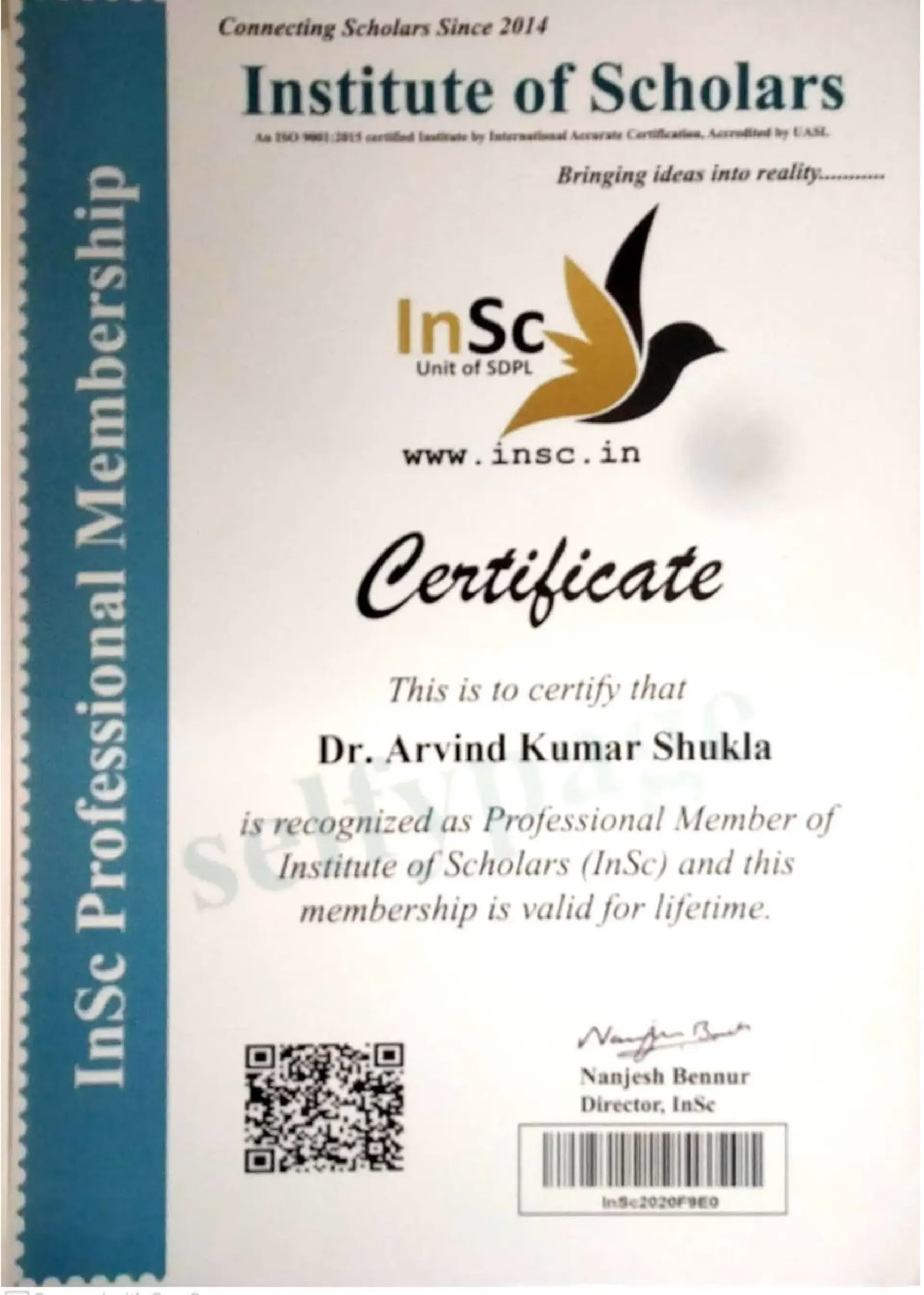 Certificate of Professional Member