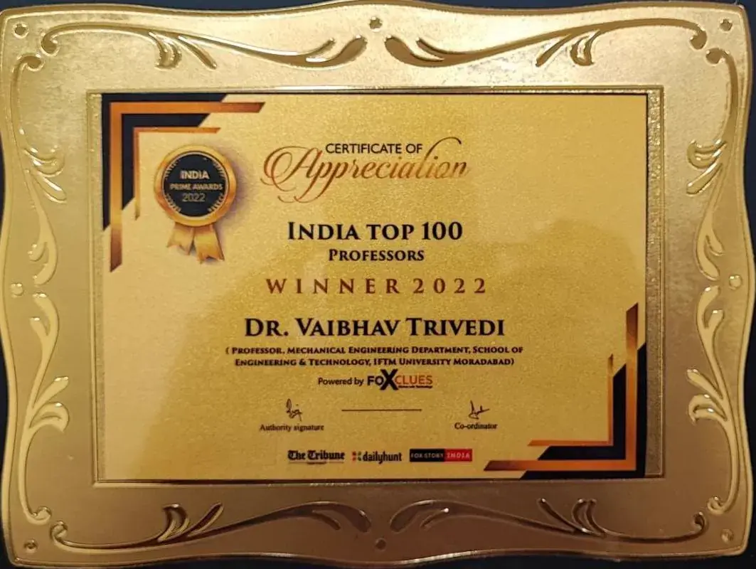 India Top 100 Professors Award 2022